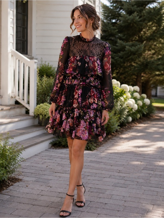 Zara Dresses & Skirts - ZARA Floral Lace Tiered Frock Dress Multicolour Medium